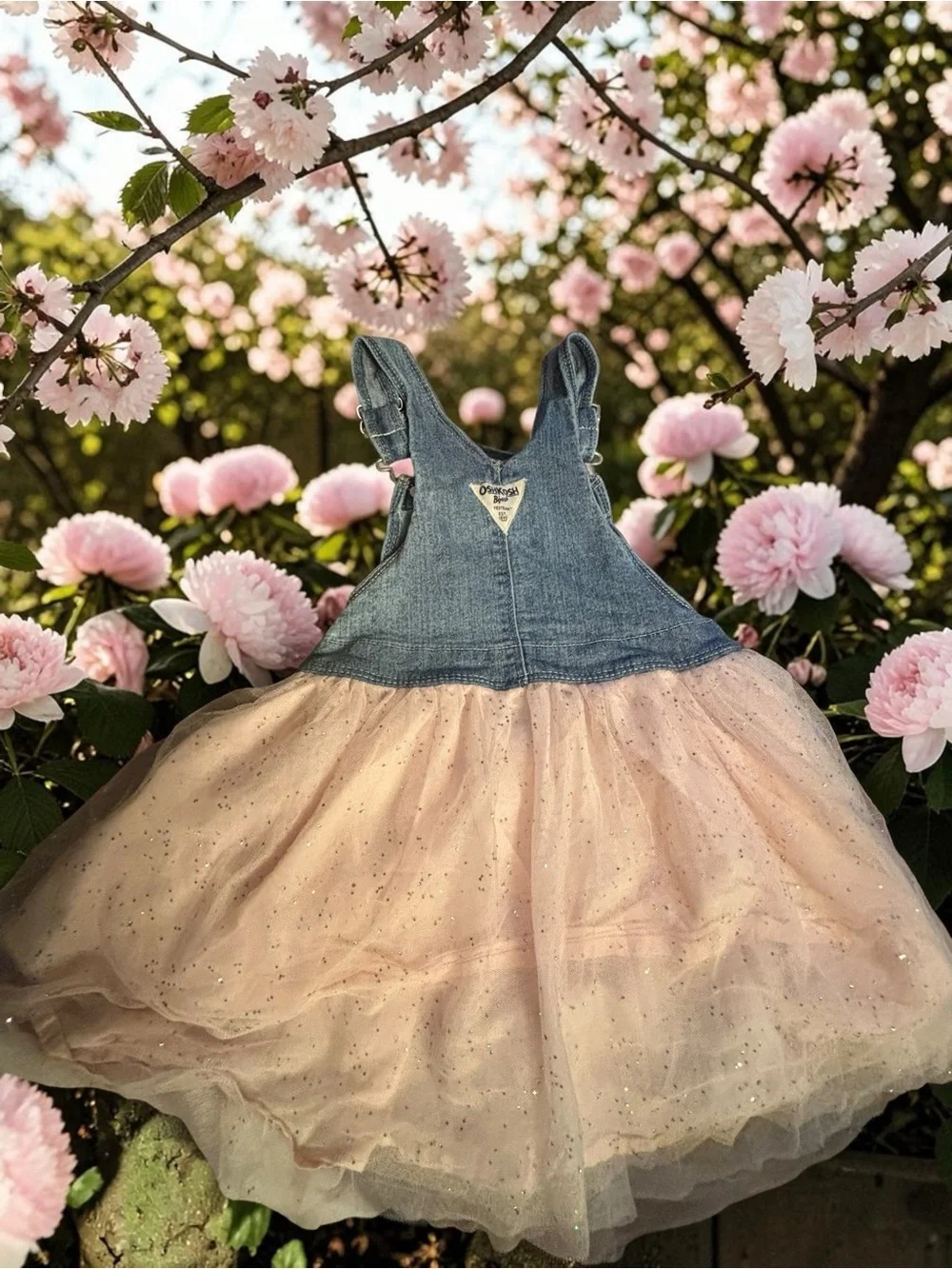 OshKosh B'gosh Denim Unicorn Tulle Romper / Overall dress- Blue and Pink